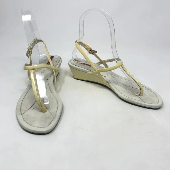 Prada Sport Thong Wedge Sandals in Yellow Leather Size US 6.5 *damaged - Picture 3 of 12